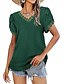 baratos T-shirts-Mulheres Camiseta Tecido Casual Diário Manga Curta Camiseta Decote Redondo Renda Básico Elegante Verde Branco Preto S