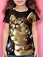 preiswerte 3D-T-Shirts für Mädchen-Mädchen 3D Tier Katze T-Shirt Kurzarm 3D-Druck Sommer Aktiv Polyester kinderkleidung 4-12 Jahre Schulanfang Freizeitskleidung Regular Fit
