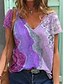 billige T-shirts-Dame Grafisk Geometrisk Daglig Geometrisk Kortermet T skjorte V-hals Trykt mønster Grunnleggende Topper Blå Lilla Fersken S / 3D-utskrift