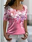 abordables T-shirts-Femme T shirt Tee Jaune Rose Claire Bleu Floral Imprimer Manche Courte Casual Vacances Fin de semaine basique Col V Standard Fleur Peinture
