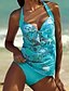 preiswerte Tankini-Damen Badeanzug 2 Stück Normal Bademode Rückenfrei Print Blumen V-Wire Ausschnitt Urlaub Modisch Badeanzüge