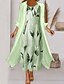 cheap Casual Dresses-Women&#039;s Midi Dress A Line Dress Green Gray Pink 3/4 Length Sleeve Ruched Print Floral Crew Neck Fall Spring Elegant Casual Classic 2022 S M L XL XXL 3XL / Loose