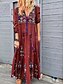 abordables Vestidos boho-Mujer Vestido largo maxi Vestido de Columpio Gris Rojo Marrón Azul claro Manga Larga Acordonado Estampado Floral Escote en Pico Otoño Primavera Boho 2022 Corte Ancho S M L XL XXL 3XL 4XL 5XL