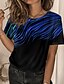 preiswerte T-shirts-Damen T Shirt Gestreift Casual Wochenende Farbe Kurzarm T Shirt Rundhalsausschnitt Bedruckt Basic Grün Blau Purpur S / 3D-Druck