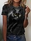 billige T-shirts-Dame T-shirt Kat 3D Afslappet Weekend Sort Trykt mønster Kortærmet Basale Rund hals Regulær