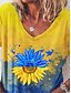 baratos T-shirts-Mulheres Casual Diário Feriado Camiseta Manga Curta Cores Gradiente Flor Decote V Patchwork Imprimir Básico Blusas Amarelo S / Impressão 3D
