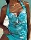 cheap Tankini-Blue Floral Open Back 2 Piece Women&#039;s Swimsuit