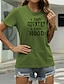 baratos T-shirts-Mulheres Casual Para Noite Camiseta Manga Curta Gráfico Letra Decote Redondo Imprimir Básico Blusas 100% Algodão Verde Branco Preto S