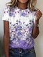 cheap T-Shirts-Women&#039;s T shirt Tee Floral Blue Purple Green Print Short Sleeve Casual Holiday Weekend Basic Round Neck Regular Fit