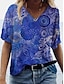 preiswerte T-shirts-Damen Alltag Wochenende T Shirt Blume Farbe Kurzarm Blumen Graphic V-Ausschnitt Bedruckt Basic Oberteile Grün Blau Purpur S / 3D-Druck