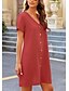 abordables Shoes &amp; Accessories-Robe chemise Femme Eté Poche Bouton Moderne du quotidien Plein Tee-shirt Rouge S M L XL 2XL