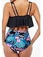 cheap Bikini-Women&#039;s Swimwear Bikini 2 Piece Plus Size Swimsuit Floral Dot 2 Piece Open Back Printing High Waisted for Big Busts Black Blue Light Green Rosy Pink Red Scoop Neck Padded Bathing Suits Stylish / Sexy