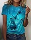 abordables T-shirts-Mujer Camiseta Mariposa Casual Fin de semana Rojo Azul Real Azul Piscina Estampado Manga Corta Básico Escote Redondo Ajuste regular