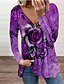 abordables Vestimenta de Mujeres-Mujer Blusa Cremallera Estampado Clásico Multicolor Cuello en Y Primavera &amp; Otoño Regular Café Marrón Morado Rosa Azul Real Azul Oscuro