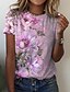 abordables T-shirts-Femme T shirt Tee Floral Casual Vacances Fin de semaine Jaune Rose Claire Bleu Imprimer Manche Courte basique Col Rond Standard