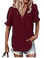 baratos Shoes &amp; Accessories-Popular camisa de chiffon com decote em v costura bola de pele de manga curta top feminina