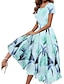 cheap Casual Dresses-Women&#039;s Midi Dress A Line Dress Swing Dress Blue Purple Pink Short Sleeve Print Floral Square Neck Spring Summer Elegant 2022 S M L XL XXL