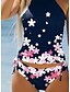 cheap Tankini-Navy Blue Floral Halter 2 Piece Women&#039;s Swimwear