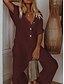 cheap Jumpsuits &amp; Rompers-Women&#039;s Jumpsuit Solid Color Pocket Casual Shirt Collar Wide Leg Daily Half Sleeve Regular Fit White Black Wine S M L