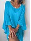 cheap Tops &amp; Blouses-women‘s thin cotton  linen solid color dress stitching lotus leaf sleeve loose blouse in large quantities sling not included