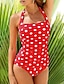 cheap One-Pieces-Women&#039;s Swimwear One Piece Monokini Bathing Suits Normal Swimsuit Polka Dot Tummy Control High Waisted Red Padded Bathing Suits Vacation Sexy Sports / New