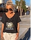billige T-shirts-Dame T skjorte Leopard Tekst Baseball Avslappet Helg Maling Kortermet T skjorte V-hals Trykt mønster Grunnleggende Grønn Hvit Svart S
