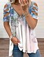 baratos T-shirts-Mulheres Camiseta Floral Casual Feriado Final de semana Tema Flores Pintura Manga Curta Camiseta Decote V Ombro frio Quarter Zip Imprimir Básico Azul S / Impressão 3D