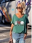 abordables T-shirts-Mujer Camiseta Corazón Texto Beisbol Casual Fin de semana Pintura Manga Corta Camiseta Escote en Pico Estampado Básico Verde Trébol Blanco Negro S