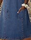 billige Uformelle kjoler-Dame Knelang kjole Kjole med A-linje Denimkjoler Blå Kortermet Rynket Ren farge V-hals Vår Sommer Fritid Sexy 2022 S M L XL XXL 3XL