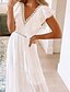 cheap Party Dresses-Women&#039;s Maxi long Dress A Line Dress Swing Dress Short Sleeve Modern Style Lace Pure Color V Neck Spring Summer Party Casual Sexy 2022 S M L XL XXL