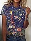billige T-shirts-Dame Blomstret Grafisk Ferie Weekend Blomster Tema Abstrakt Maleri Kortærmet T-shirt Rund hals Trykt mønster Basale Toppe Grøn Sort Blå S / 3D-udskrivning