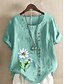 cheap Best Selling Plus Size-Women&#039;s Blouse Floral Daily Holiday Weekend Short Sleeve Blouse Henley Shirt Shirt Round Neck Print Green White Blue S