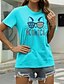 baratos T-shirts-Mulheres Camiseta Gato Gráfico Letra Casual Para Noite Gato Manga Curta Camiseta Decote Redondo Imprimir Básico 100% Algodão Verde Branco Preto S