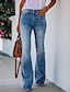 cheap Cotton &amp; Linen-Mid Waist Flared Denim Women&#039;s Bootcut Jeans