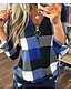 cheap Women&#039;s Blouses-Women&#039;s Sweatshirt Pullover Plaid Grid Pattern Casual Daily Button Red Royal Blue Sky Blue Streetwear Basic Stripes V Neck Long Sleeve Inelastic Summer Spring Fall &amp; Winter