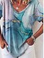 billige T-shirts-Dame T skjorte Fargegradering Avslappet Daglig Ferie Kortermet T skjorte V-hals Lapper Trykt mønster Grunnleggende Blå S / 3D-utskrift