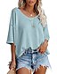 cheap Women&#039;s Blouses-summer  v-neck doll sleeve waffle knit loose solid color short sleeve t-shirt top women‘s