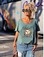 abordables T-shirts-Mujer Camiseta Leopardo Texto Beisbol Casual Fin de semana Pintura Manga Corta Camiseta Escote en Pico Estampado Básico Verde Trébol Blanco Negro S