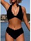 preiswerte Bikini-Damen Übergröße Badeanzug Bikinis 2 Stück Bademode Rückenfrei Halfter Einfarbig V-Wire Ausschnitt Urlaub Sexy Badeanzüge