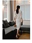 cheap Casual Dresses-Women&#039;s Party Dress Work Dress White Dress Midi Dress White 3/4 Length Sleeve Pure Color Hollow Out Spring Fall High Neck Fashion Office Wedding Guest Slim 2023 S M L XL