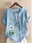 cheap Best Selling Plus Size-Women&#039;s Blouse Floral Daily Holiday Weekend Short Sleeve Blouse Henley Shirt Shirt Round Neck Print Green White Blue S