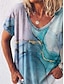 abordables T-shirts-Mujer Camiseta Gradiente de Color Casual Diario Festivos Manga Corta Camiseta Escote en Pico Retazos Estampado Básico Azul Piscina S / Impresión 3D