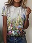 billige T-shirts-Dame T-shirt Blomstret Afslappet Ferie Weekend Blomster Tema Maleri Kortærmet T-shirt Rund hals Trykt mønster Basale Grøn S / 3D-udskrivning
