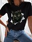 cheap T-Shirts-Women&#039;s T shirt Tee Black White Print Cat 3D Casual Weekend Short Sleeve Round Neck Basic Regular 3D Cat Painting S