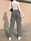 baratos Pants-Mulheres Calças Cargo Normal Misto de Algodão Tecido Maillard Preto Verde Moda Cintura Média Comprimento total Escritório Outono
