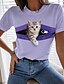 billige T-shirts-Dame T-shirt Kat 3D Afslappet Weekend 3D kat Maleri Kortærmet T-shirt Rund hals Trykt mønster Basale Grøn Hvid Blå S / 3D-udskrivning