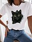 billige T-shirts-Dame T skjorte Svart Hvit Trykt mønster Katt 3D Avslappet Helg Kortermet Rund hals Grunnleggende Normal 3D Cat Maling S