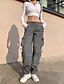 baratos Pants-Mulheres Calças Cargo Normal Misto de Algodão Tecido Maillard Preto Verde Moda Cintura Média Comprimento total Escritório Outono