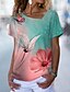 billige T-shirts-Dame T-shirt Blomstret Sommerfugl Afslappet Weekend Blomster Tema Sommerfugl Maleri Kortærmet T-shirt V-hals Trykt mønster Basale Grøn S / 3D-udskrivning
