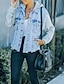 cheap Denim Jackets-Women&#039;s Denim Jacket Hoodie Jacket Pocket Casual Streetwear Street Daily Going out Work Coat Regular Denim Blue Single Breasted Spring Summer Hoodie Regular Fit S M L XL 2XL 3XL